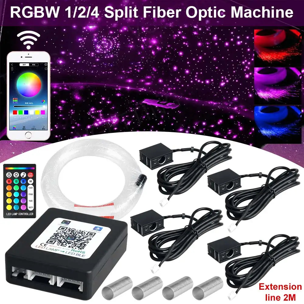RGBW 1/2/4 Split Machine Car Roof Star Light APP Control Fiber Optic Star Ceiling Light Starry Sky Ceiling for Car Home