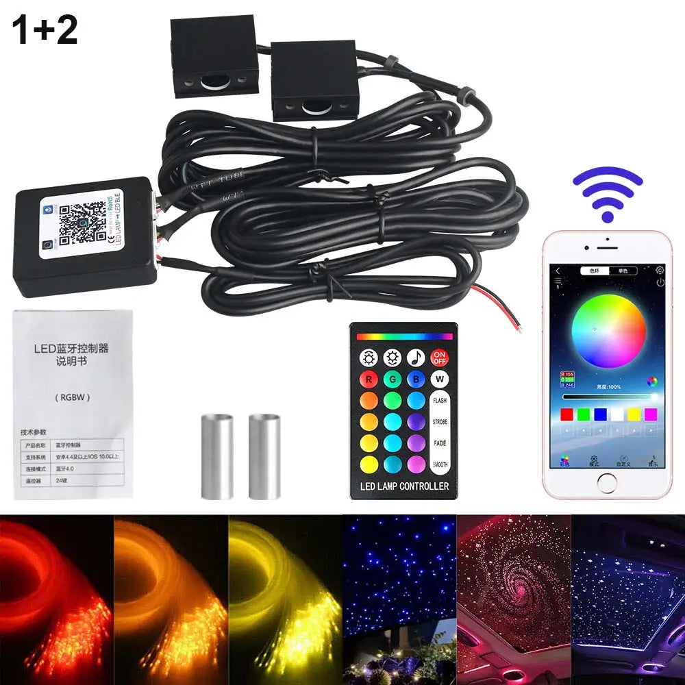RGBW 1/2/4 Split Machine Car Roof Star Light APP Control Fiber Optic Star Ceiling Light Starry Sky Ceiling for Car Home