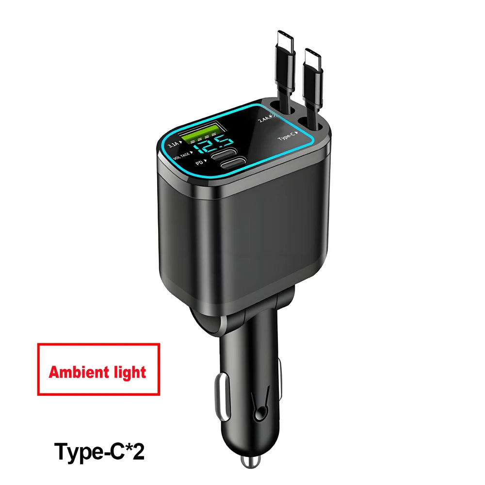 7 In 1 Retractable Car Charger Fast Charging with Roof Starlight For Huawei Samsung Fast Charging Cord Cigarette Lighter Adapter