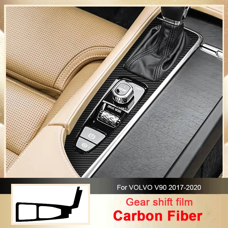 Car Carbon Black Interior Sticker For VOLVO V90 2017-Present LHD Gear Box Panel Decal Gear Decoration Frame Protective Film
