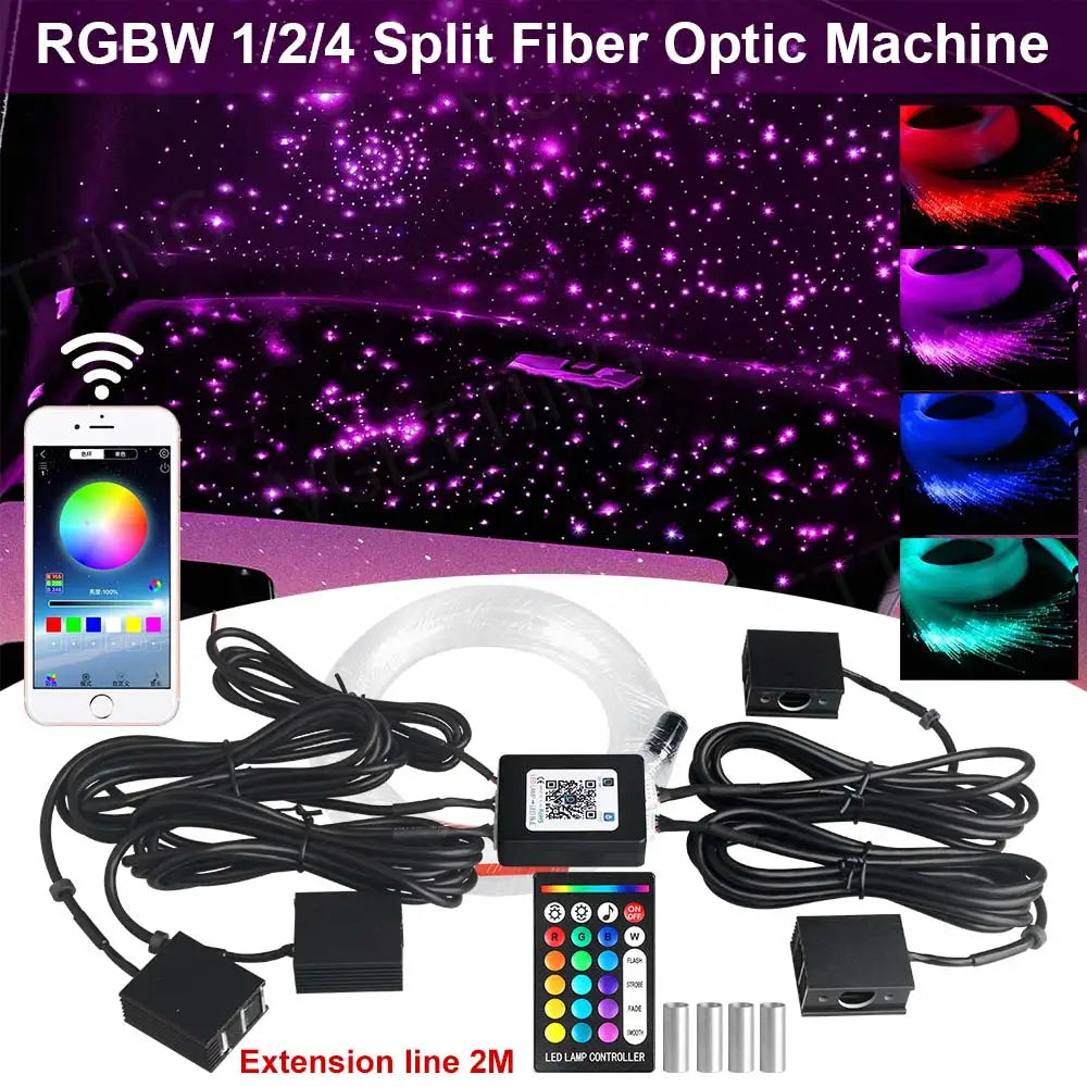 RGBW 1/2/4 Split Machine Car Roof Star Light APP Control Fiber Optic Star Ceiling Light Starry Sky Ceiling for Car Home