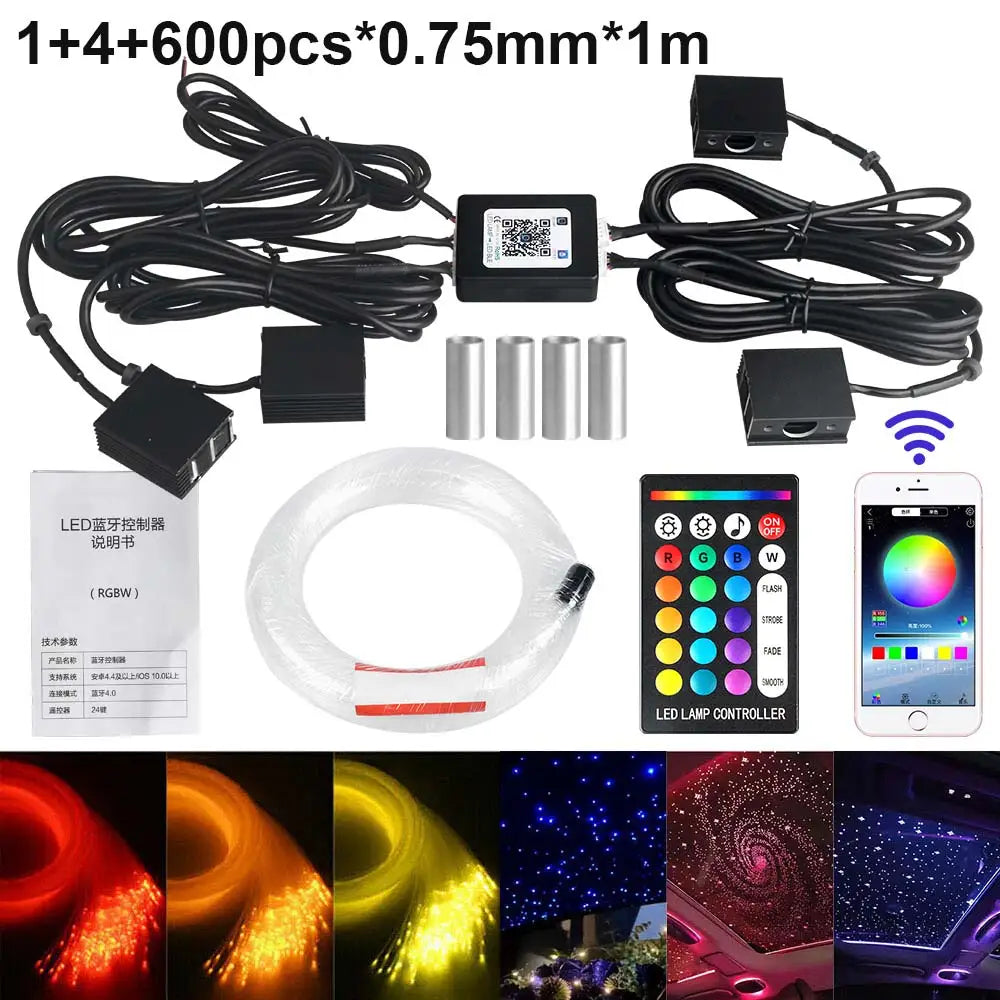 RGBW 1/2/4 Split Machine Car Roof Star Light APP Control Fiber Optic Star Ceiling Light Starry Sky Ceiling for Car Home