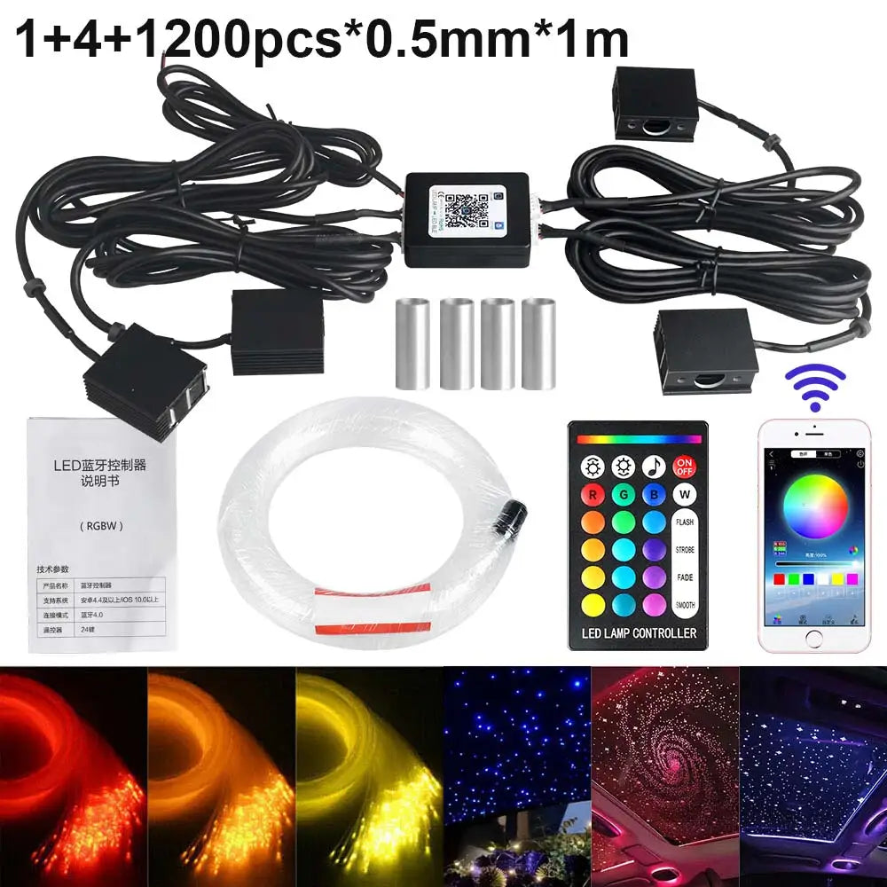 RGBW 1/2/4 Split Machine Car Roof Star Light APP Control Fiber Optic Star Ceiling Light Starry Sky Ceiling for Car Home