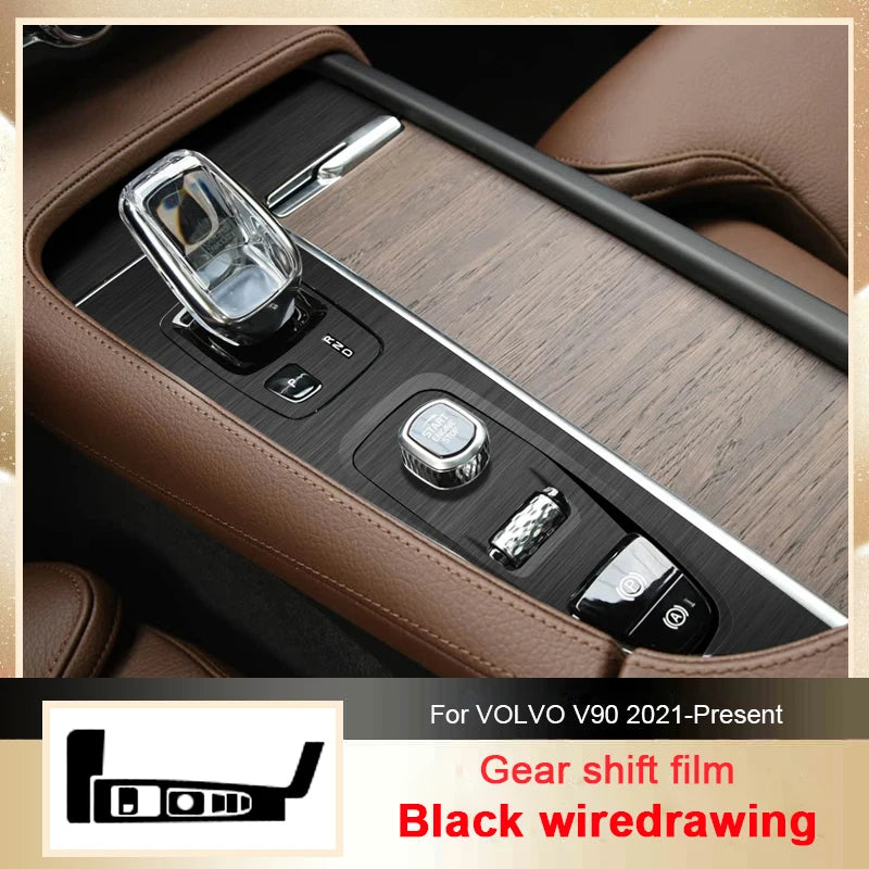 Car Carbon Black Interior Sticker For VOLVO V90 2017-Present LHD Gear Box Panel Decal Gear Decoration Frame Protective Film