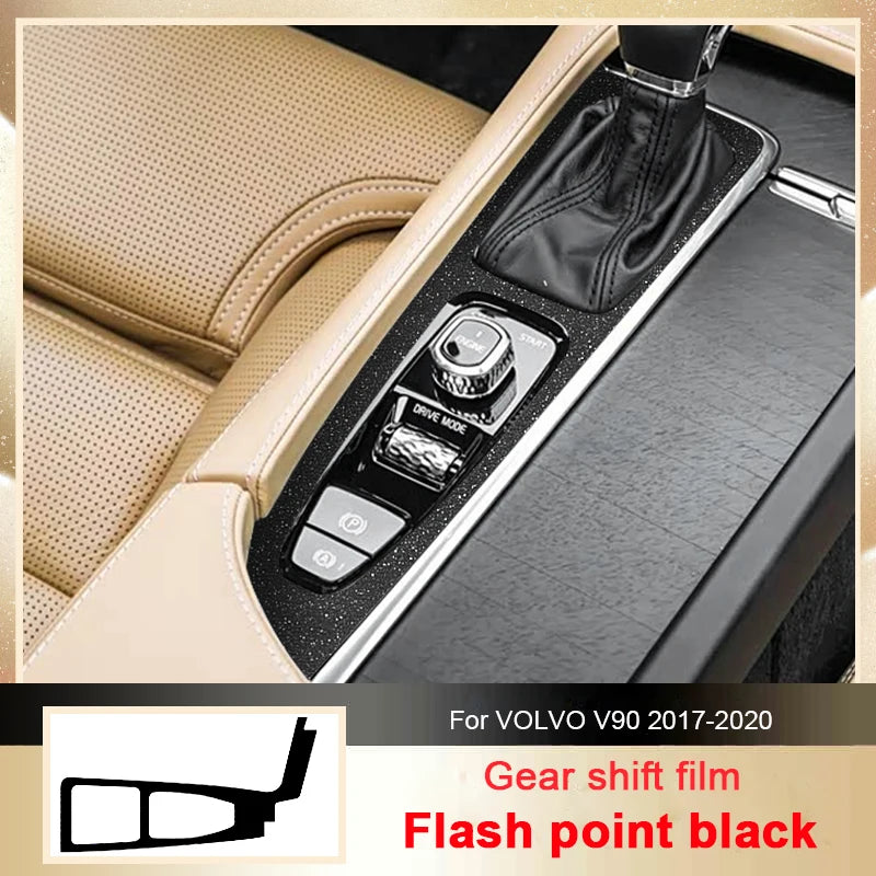 Car Carbon Black Interior Sticker For VOLVO V90 2017-Present LHD Gear Box Panel Decal Gear Decoration Frame Protective Film