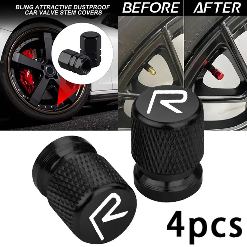 Car Wheel Tire Valve Caps Tyre Stem Covers For Volvo R-Design C30 C70 S60 S90 V60 V90 T5 T6 XC40 XC60 XC90 B5 B6 EM-90 Rdesign