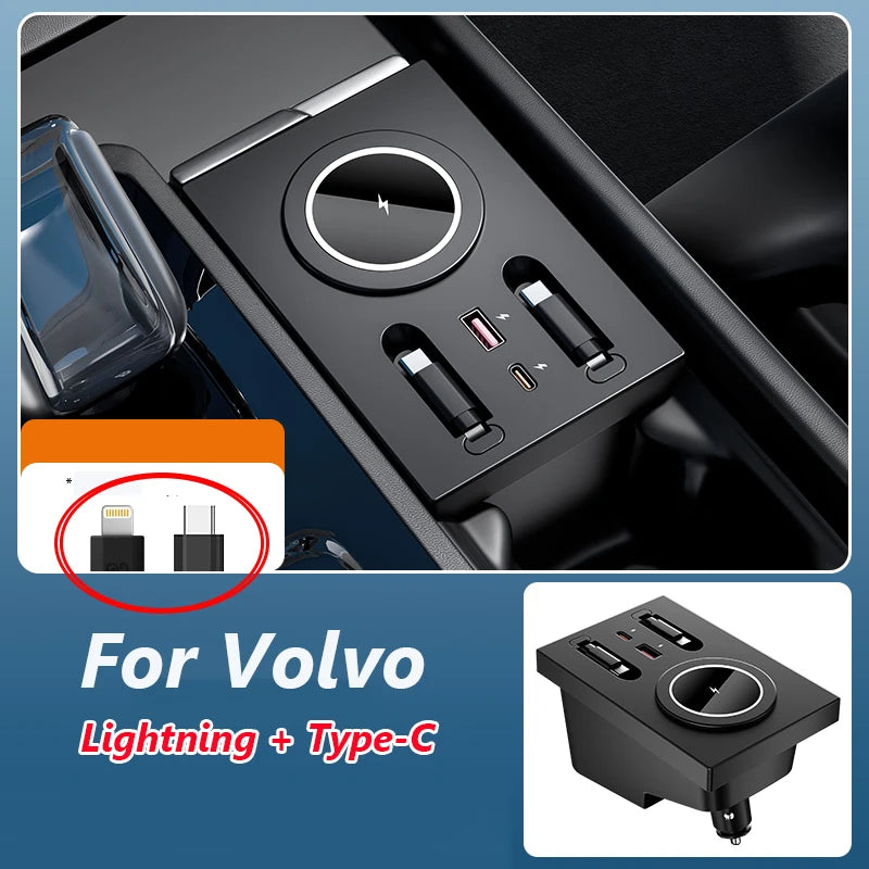 Magnetic Adsorption Wireless Charging Holder for Volvo XC60 XC90 S90 V90 V60 S60 Super Fast Charging Expansion Dock USB Type-C