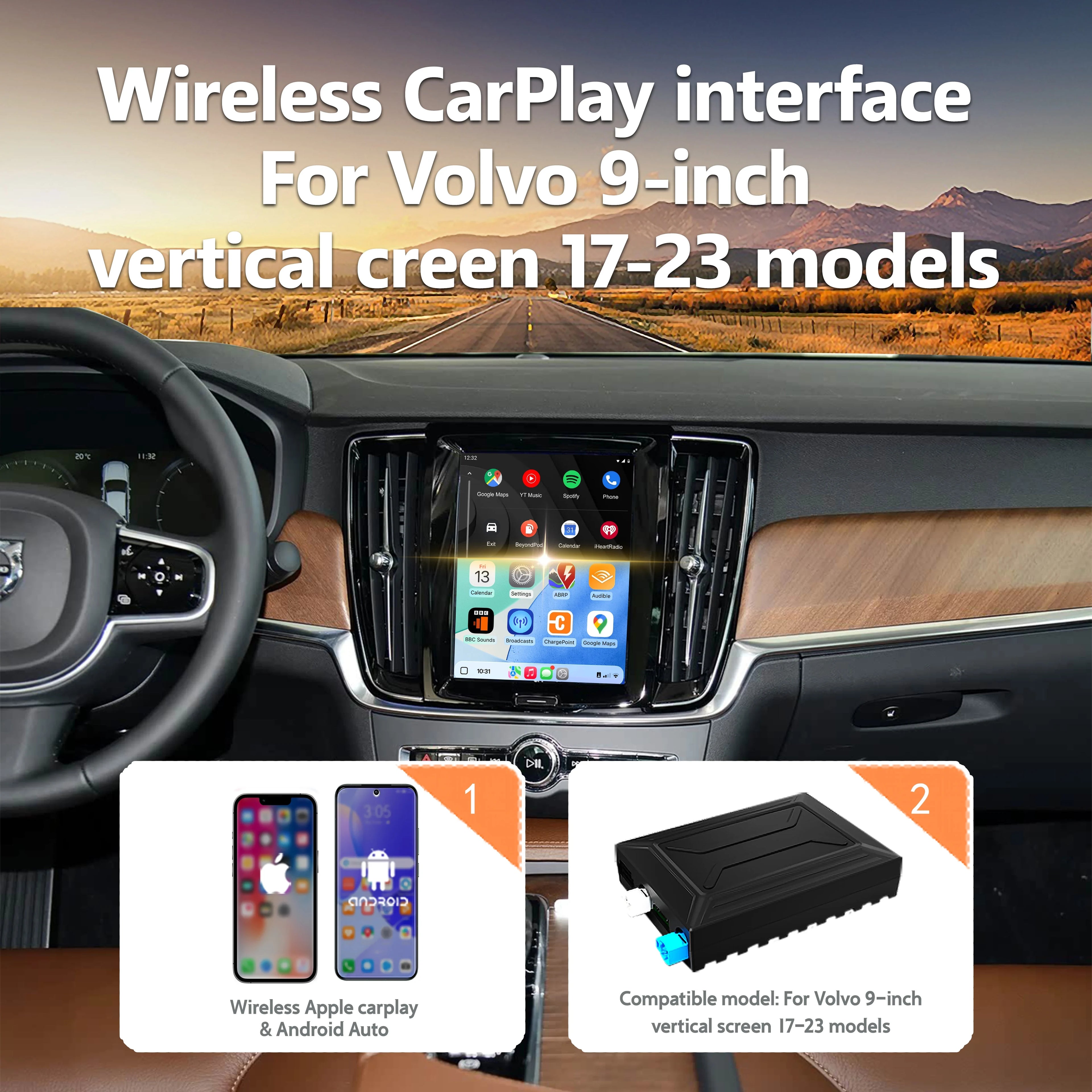 For Volvo 2017-2022 9 Inch Screen Wireless CarPlay Android Auto XC60 XC90 S90 V90 Full Screen CarPlay Module
