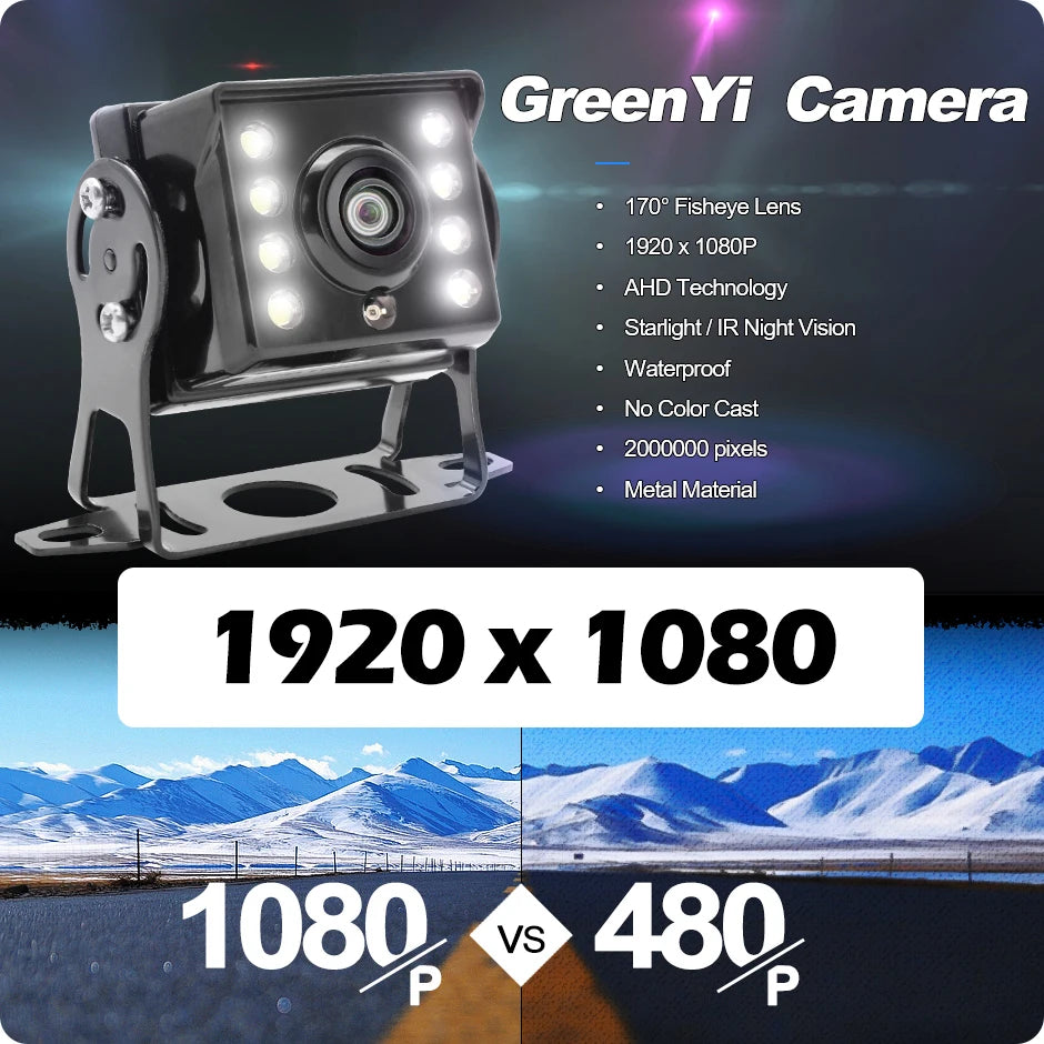 GreenYi 170° AHD 1920*1080P Fisheye Wide Angle Lens High Definition Starlight Night Vision Car Rear View Camera For Bus Truck