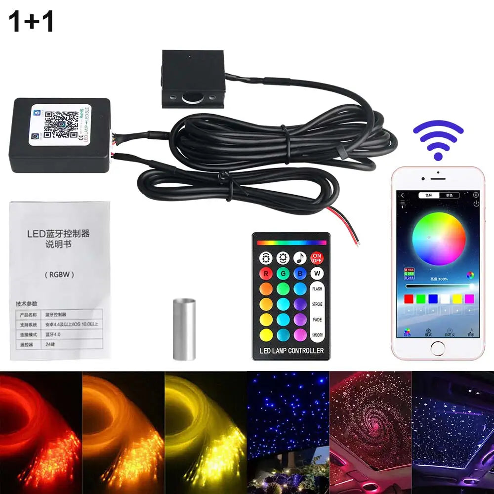 RGBW 1/2/4 Split Machine Car Roof Star Light APP Control Fiber Optic Star Ceiling Light Starry Sky Ceiling for Car Home