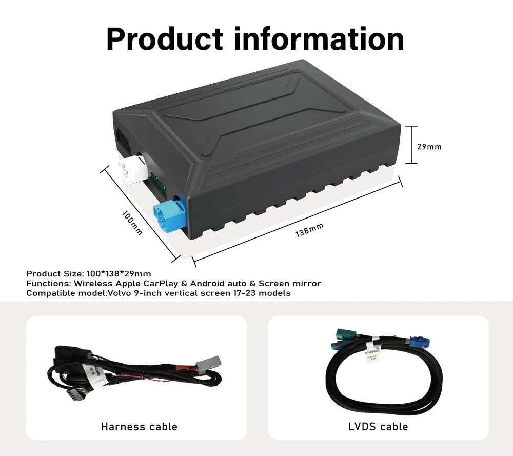 For Volvo 2017-2022 9 Inch Screen Wireless CarPlay Android Auto XC60 XC90 S90 V90 Full Screen CarPlay Module
