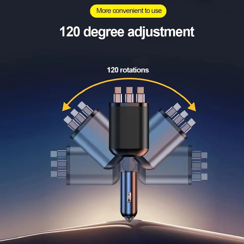7 In 1 Retractable Car Charger Fast Charging with Roof Starlight For Huawei Samsung Fast Charging Cord Cigarette Lighter Adapter