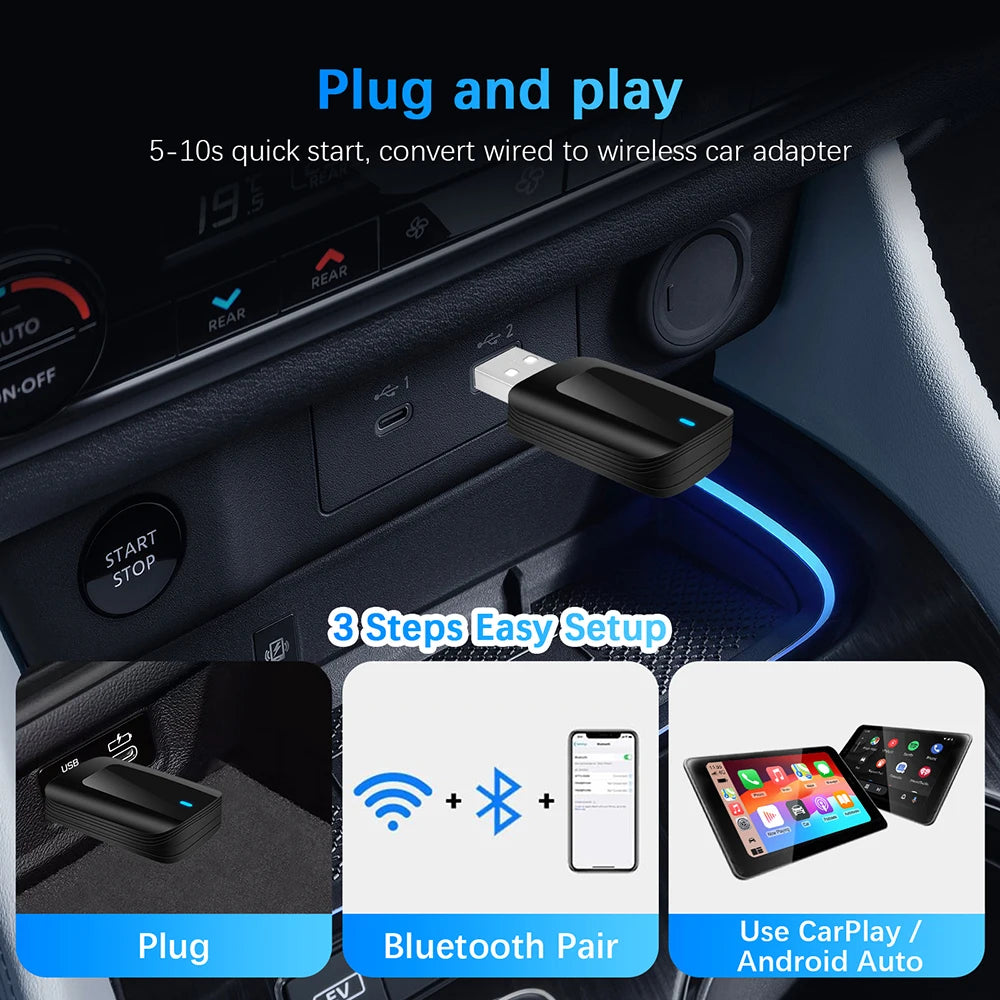 New Mini Wireless Carplay Adapter Android Auto 2 in 1 Plug and Play For Volvo XC40 XC60 XC90 S60 S90 V40 V60 V90