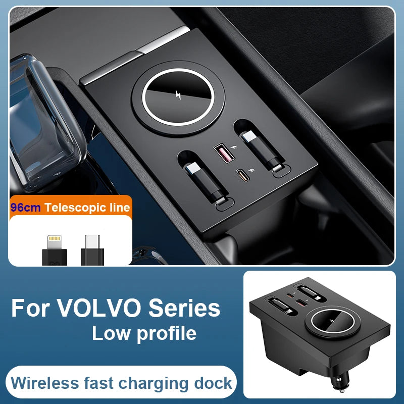 Magnetic Adsorption Wireless Charging Holder for Volvo XC60 XC90 S90 V90 V60 S60 Super Fast Charging Expansion Dock USB Type-C