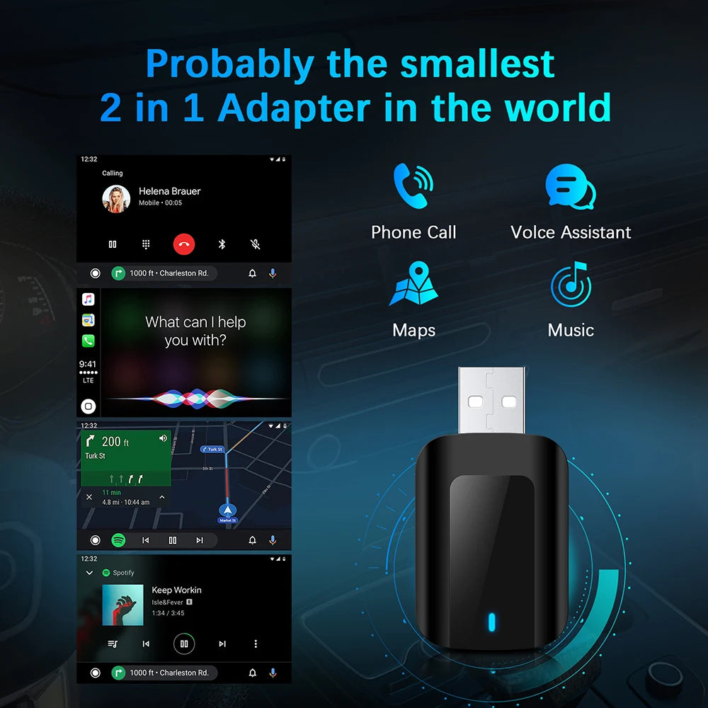 New Mini Wireless Carplay Adapter Android Auto 2 in 1 Plug and Play For Volvo XC40 XC60 XC90 S60 S90 V40 V60 V90