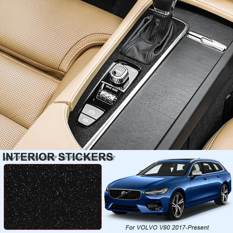 Car Carbon Black Interior Sticker For VOLVO V90 2017-Present LHD Gear Box Panel Decal Gear Decoration Frame Protective Film