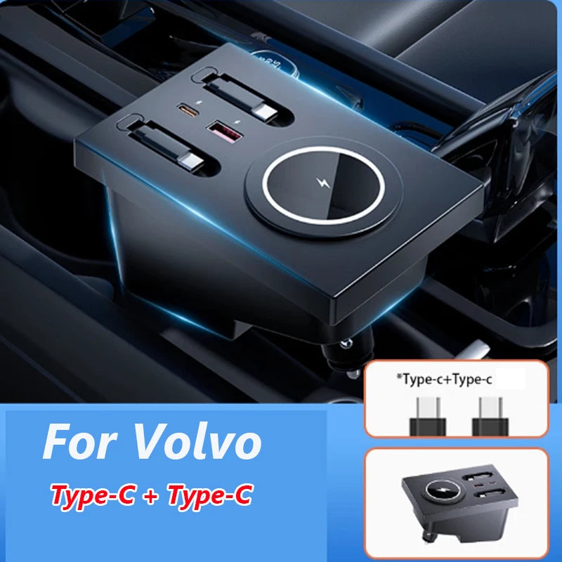 Magnetic Adsorption Wireless Charging Holder for Volvo XC60 XC90 S90 V90 V60 S60 Super Fast Charging Expansion Dock USB Type-C
