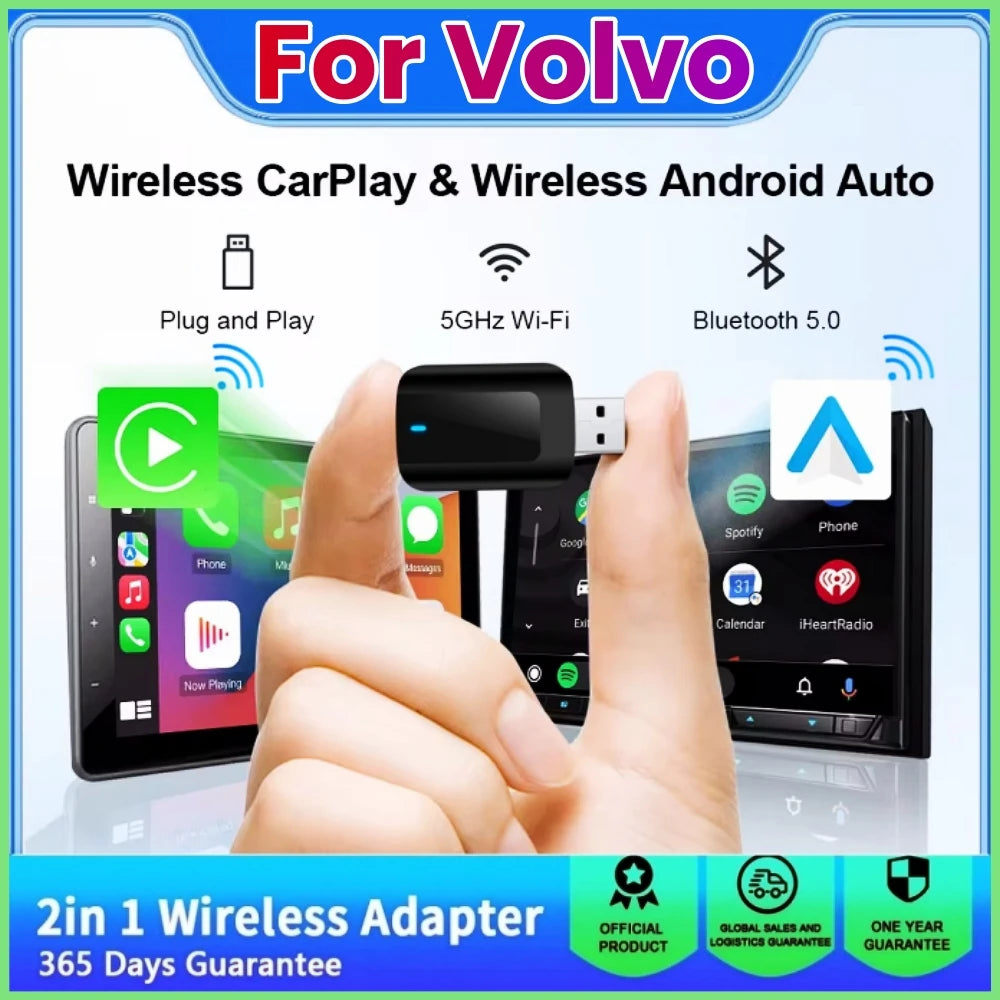 New Mini Wireless Carplay Adapter Android Auto 2 in 1 Plug and Play For Volvo XC40 XC60 XC90 S60 S90 V40 V60 V90