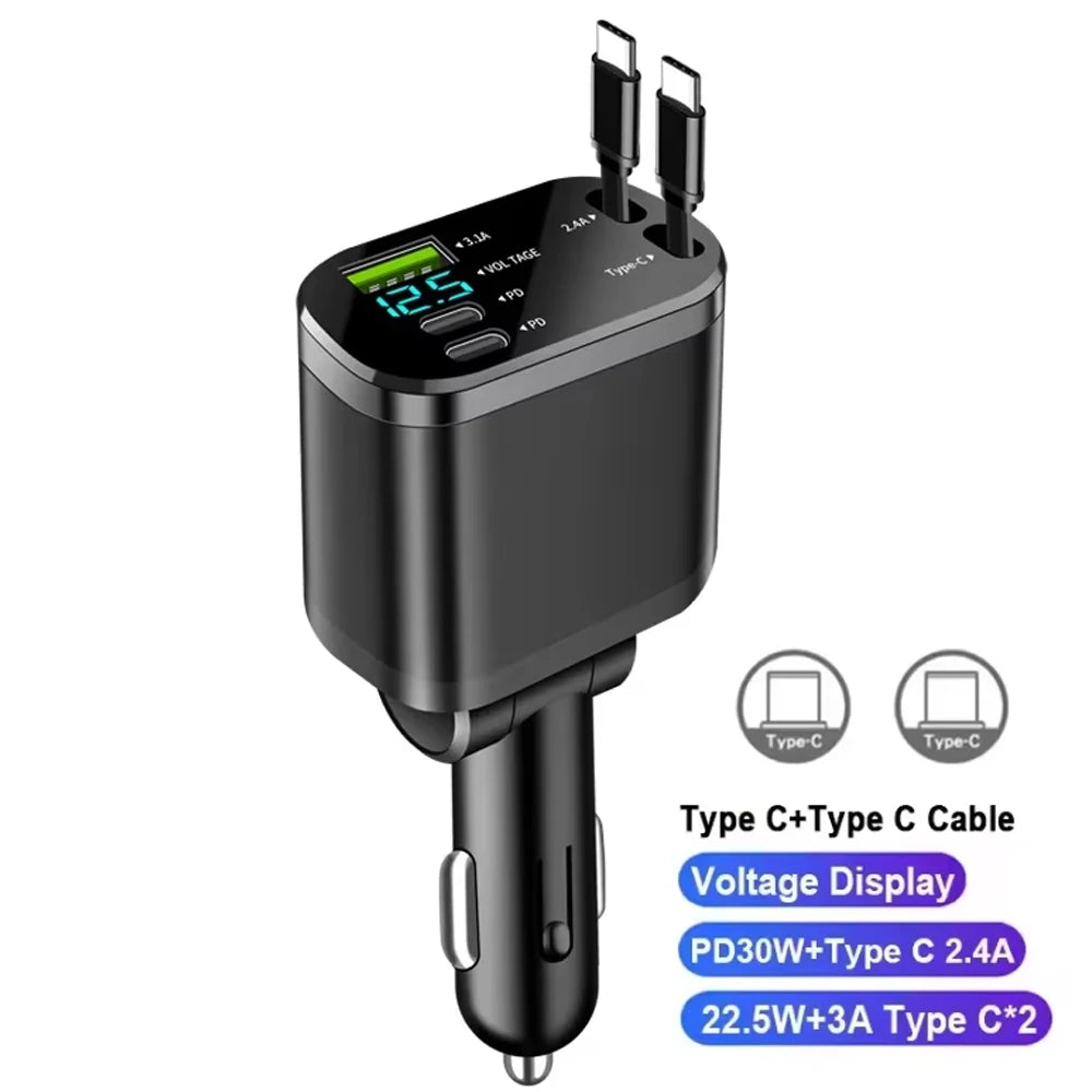 7 In 1 Retractable Car Charger Fast Charging with Roof Starlight For Huawei Samsung Fast Charging Cord Cigarette Lighter Adapter